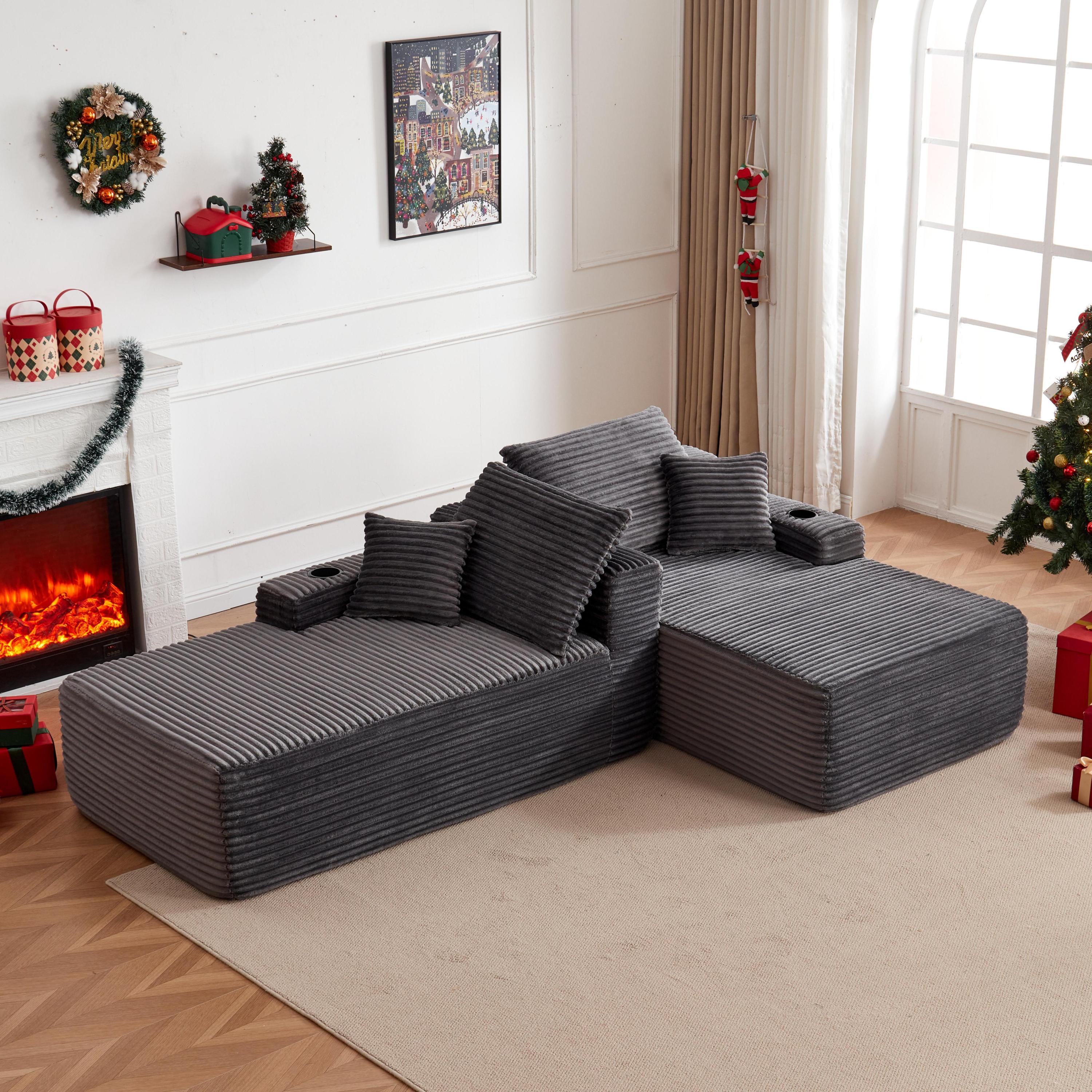 69'Cloud Sectional Couch, L-Shape Chaise with R-Shape Chaise with Deep Seat and Comfortable 2 Seater Couch for Modern Living Room,(Plush Fabric),Grey - Grand Goldman Shop