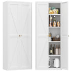 White Metal Adjustable 2-Door Storage Cabinet with Powder-Coated Steel, Tall Kitchen Pantry Cabinet with Adjustable Shelves f