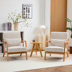 Mid-Century Modern Accent Chair with Pillow Upholstered Arm Chair in Beige Polyester and Solid Wood Frame (beige) - Grand Goldman Shop