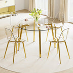 Modern minimalist style circular transparent tempered glass table, tempered glass tabletop, golden metal legs, suitable for kitchen, dining room, and living room, 42 '* 42' * 29.5 '1123r - Grand Goldman Shop