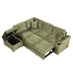 Green Velvet Sleeper Sofa Bed with Storage Ottoman, L Shape Pull Out Couch for Living Room and Bedroom - Grand Goldman Shop