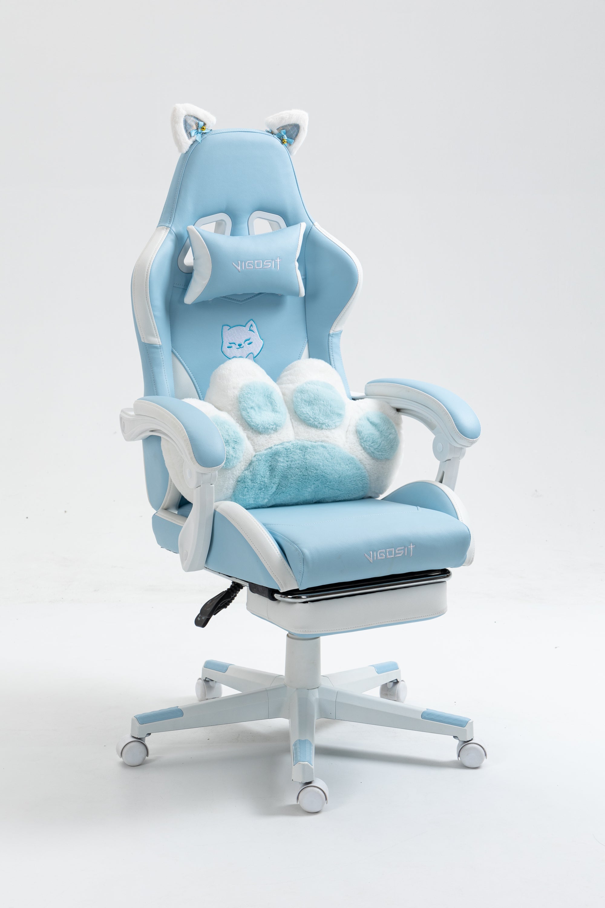 Cat Ears Gaming Chair - Ergonomic PU Leather Office Chair, Cute Chair with Footrest for Adult 310lbs Capacity, 90°-155° Recli