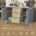 U_STYLE Sideboard with Wave Design - 3 Adjustable Shelves, 3 Drawers & Soft-Close Doors, Storage Console Table with Metal Handles, Suitable for Study, Hallway and Living Room, 3 Colors - Grand Goldman Shop