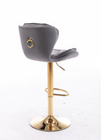 Set of 2  Bar Stools,with Chrome Footrest and Base Swivel Height Adjustable Mechanical Lifting Velvet + Golden Leg Simple Bar Stool-gray - Grand Goldman Shop