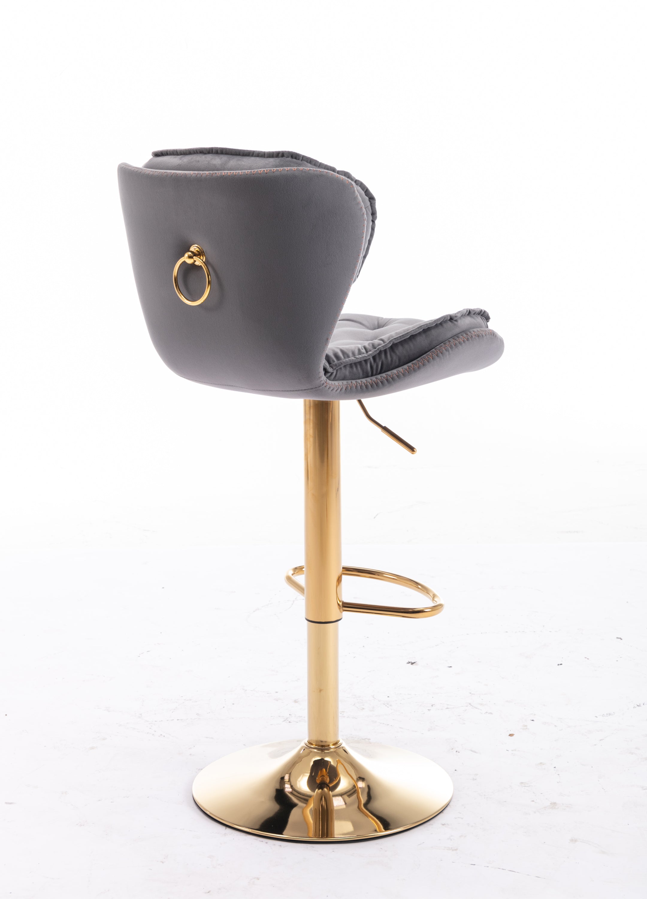 Set of 2  Bar Stools,with Chrome Footrest and Base Swivel Height Adjustable Mechanical Lifting Velvet + Golden Leg Simple Bar Stool-gray - Grand Goldman Shop
