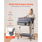 Foldable Baby Changing Diaper Station with Side Basket & Wheels Dark Gray - Grand Goldman