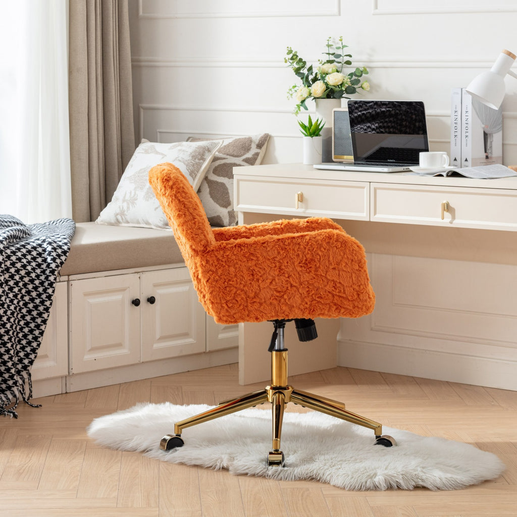 A&A Furniture Office Chair, Artificial Rabbit Hair with Golden Metal Base, Adjustable Swivel Desk Chair, Orange - Shop Qualit