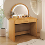39' Makeup Vanity Table with Mirror Touch Screen Lighted Mirror, Dressing Table with Drawer for Bedroom, Natural - Grand Goldman Shop