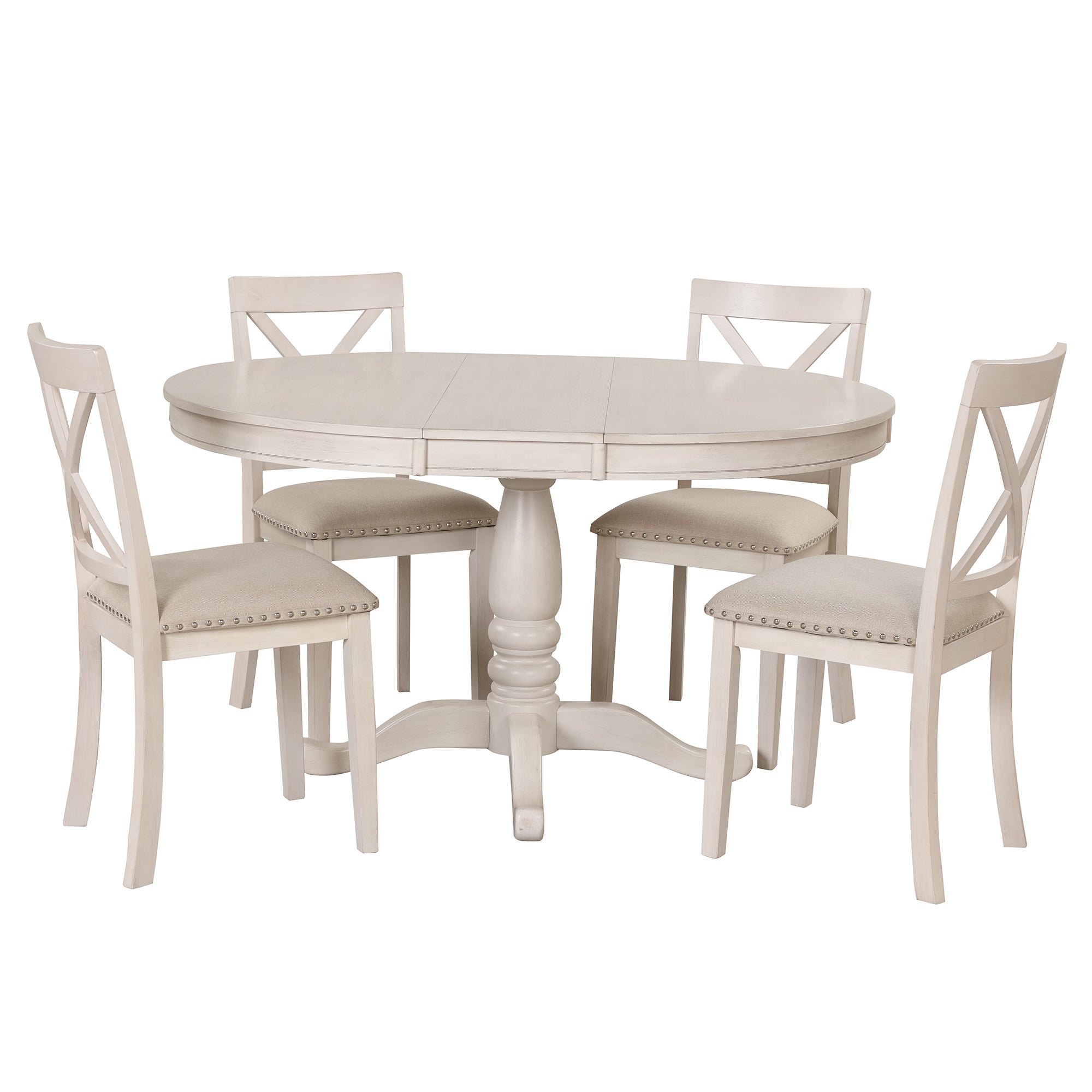 Antique White Modern Dining Table Set for 4 with Round Table and Chairs, Solid Wood & MDF - Grand Goldman Shop