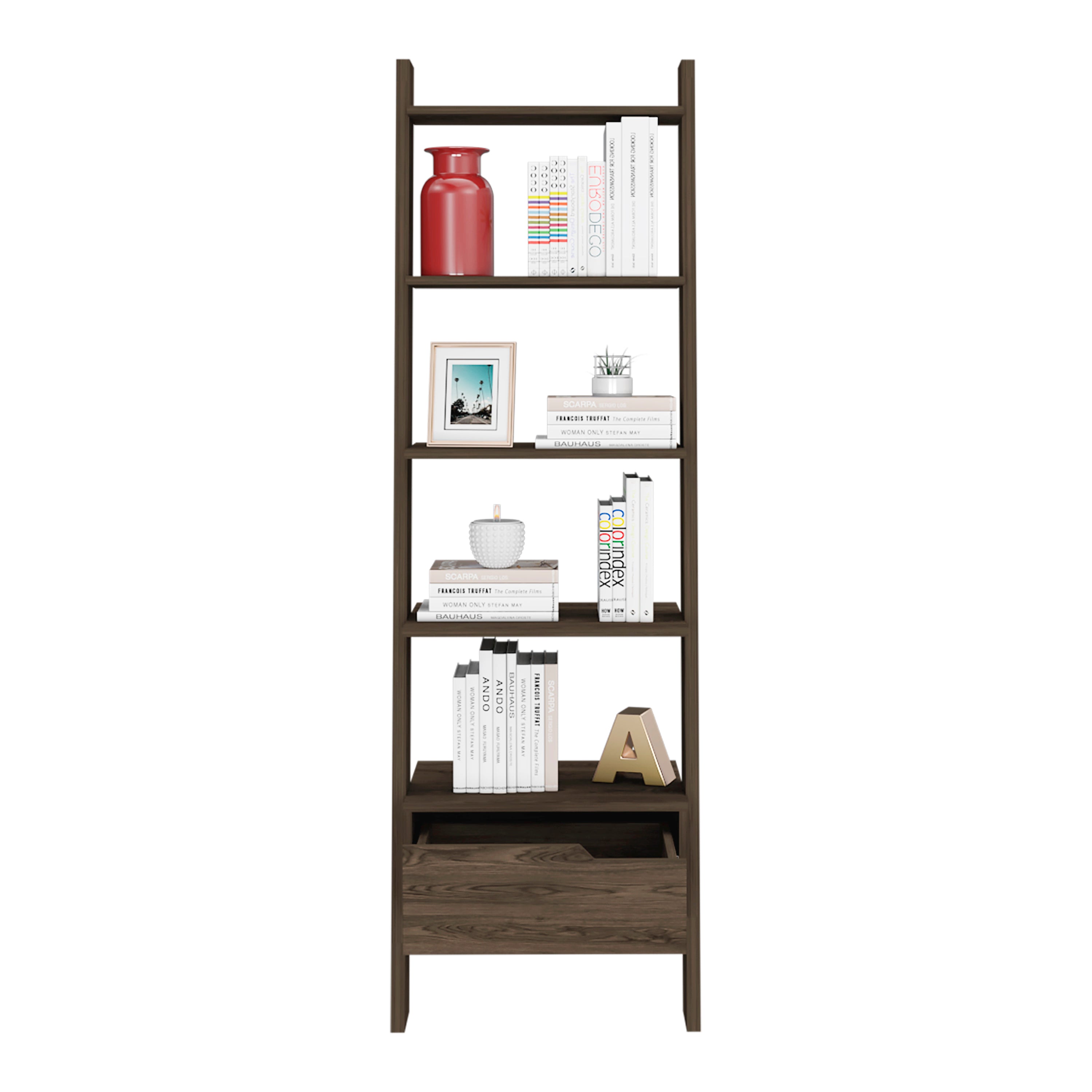 Hamburg Ladder Bookcase, Five Open Shelves, One Drawer - Grand Goldman