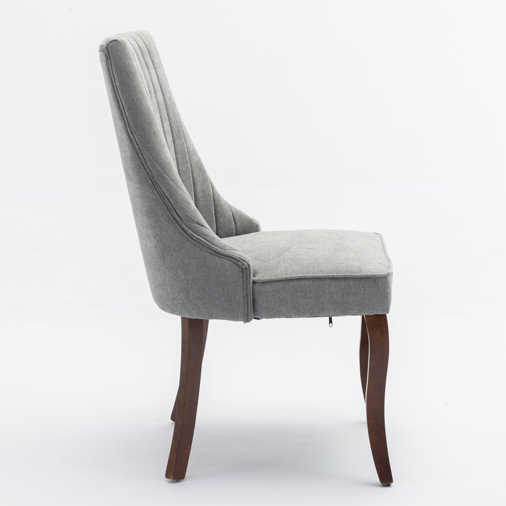 Rayon Cloth Flocking Linen Dining Chairs Channel Kitchen Dinner Chair Comfy Fabric Upholstered Accent Chair for Dining Room with Curved Solid Wood Legs,Set of 2 (Gray), SW1847GY - Grand Goldman Shop