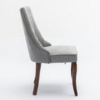 Rayon Cloth Flocking Linen Dining Chairs Channel Kitchen Dinner Chair Comfy Fabric Upholstered Accent Chair for Dining Room with Curved Solid Wood Legs,Set of 2 (Gray), SW1847GY - Grand Goldman Shop