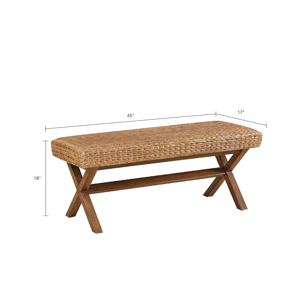 The Bench with Water Hyacinth Seat and Mahogany Base, Chestnut Finish, 45' Width - Grand Goldman Shop