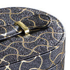 Travel Jewelry Case with 2 Semicircle Slots and Wavy Pattern, Black - Grand Goldman Shop