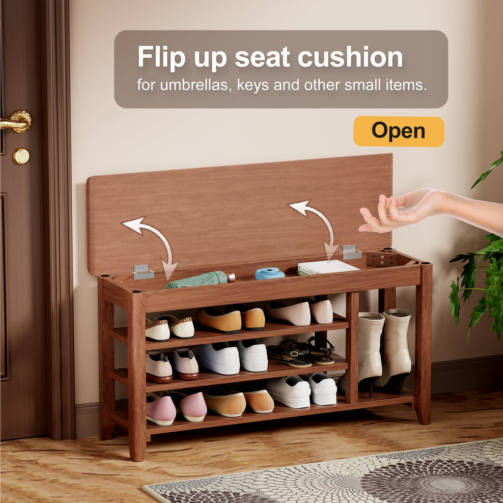 Adjustable shoe-changing bench, storage bench, hidden storage. With a load-bearing capacity of up to 550 pounds, suitable for bedrooms and corridors. 100% solid wood. - Grand Goldman Shop