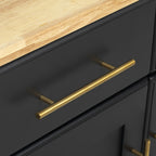 K&K 59.3' Kitchen Island with Storage 2 Pull Out Cabinet Organizers & Rubber Wood Drop Leaf, Rolling Kitchen Island with Trash Can Storage, Power Outlet, Spice & Towel Rack for Kitchen, Dining, Black - Grand Goldman Shop