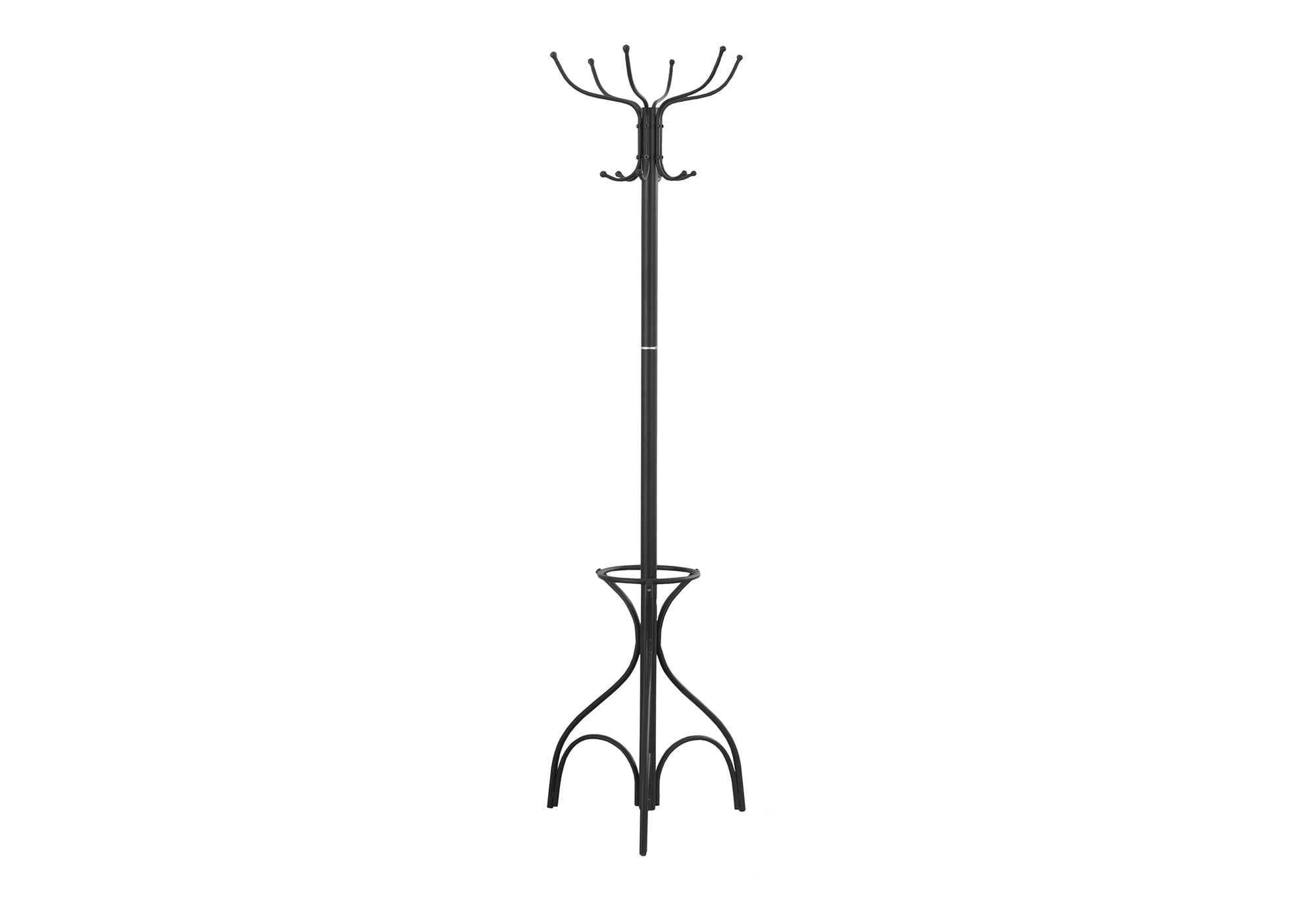Coat Rack, Hall Tree, Free Standing, 12 Hooks, Entryway, 70'h, Umbrella Holder, Bedroom, Black Metal, Transitional - Grand Goldman Shop