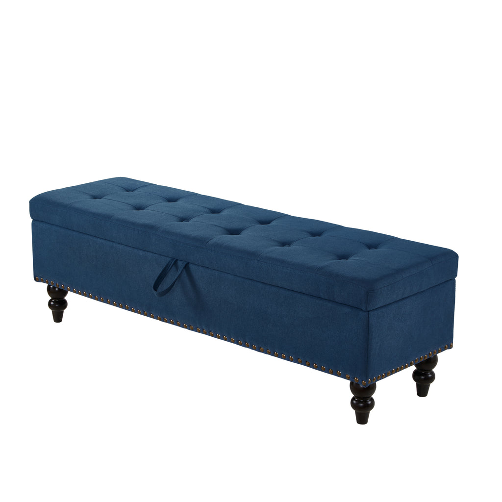 59' Bed Bench with Storage  Blue Fabric - Grand Goldman Shop