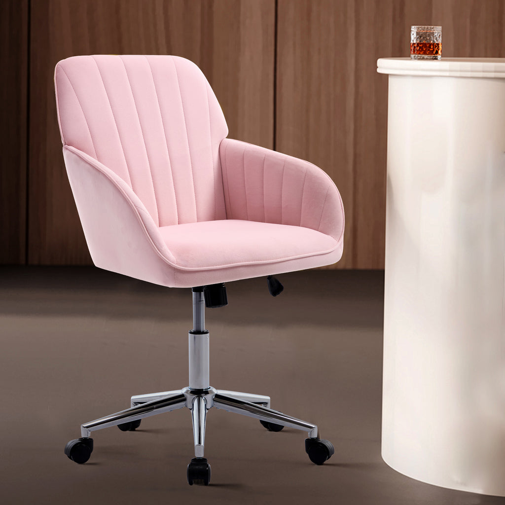 TY Ergonomic Office Chair, Baby Pink Velvet Adjustable Swivel Chair with Lumbar Support for Home or Bedroom Use | Premium Hom