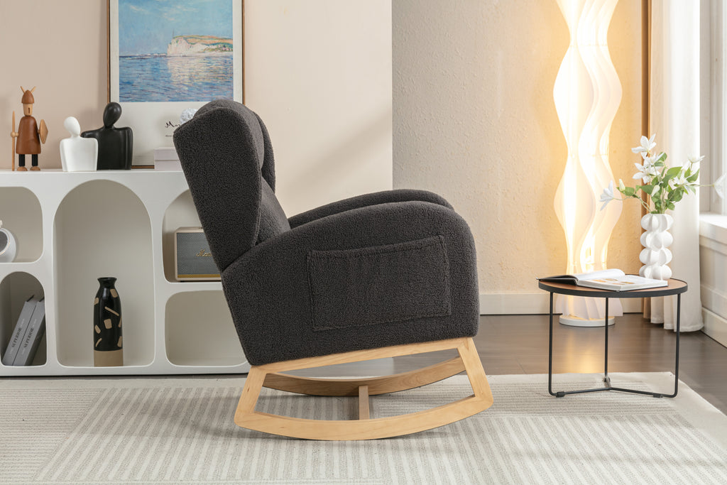 049-Teddy Fabric Rocking Chair With Packet Wood Legs,Dark Gray - Grand Goldman Shop