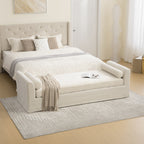88.58' Wide Modern Bench, Bed End Bench with Armrests,Chenille Chaise Lounge Couch with 2 Bolster Pillows, Suitable For Living Rooms, Entryways, Dormitories, And Bedrooms.Beige - Grand Goldman Shop