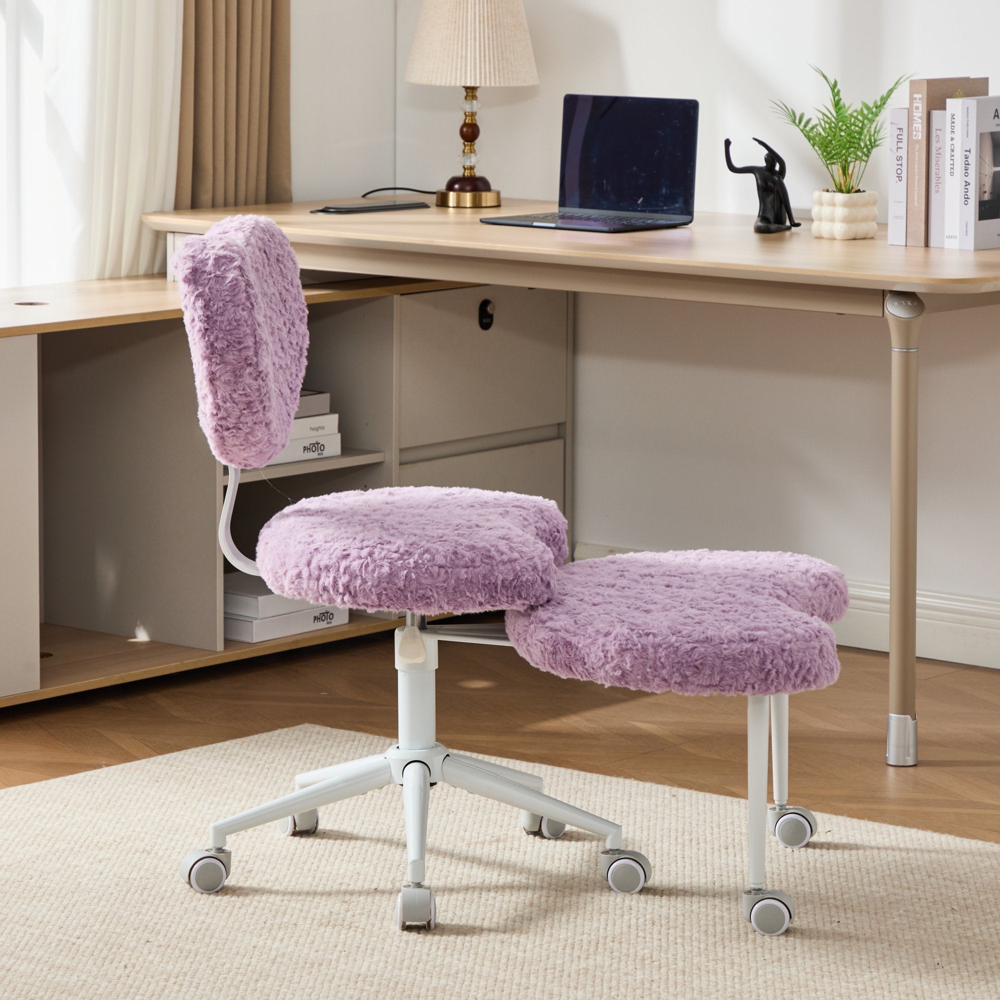 Artificial rabbit hair Meditation Chair Plus, Cross Legged Chair with Wheels, ADHD Chair, Criss Cross Desk Chair with Lumbar 