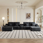 150''Width 5-piece Sectional Sofa with 2 Ottomans,Comfy U-shaped Sofa Couch for Living Room,BLACK Plush Corduroy Fabric - Grand Goldman Shop