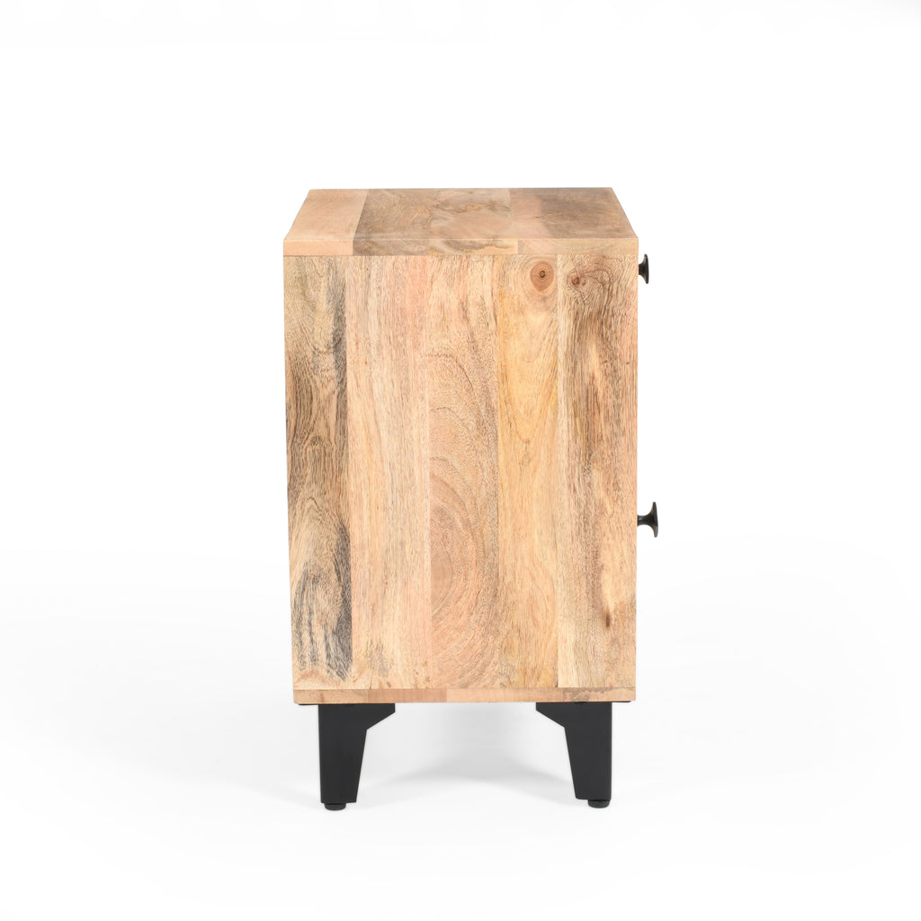 Solid Wood Vintage Nightstand with Handcrafted Detailing in Natural Finish - Grand Goldman Shop