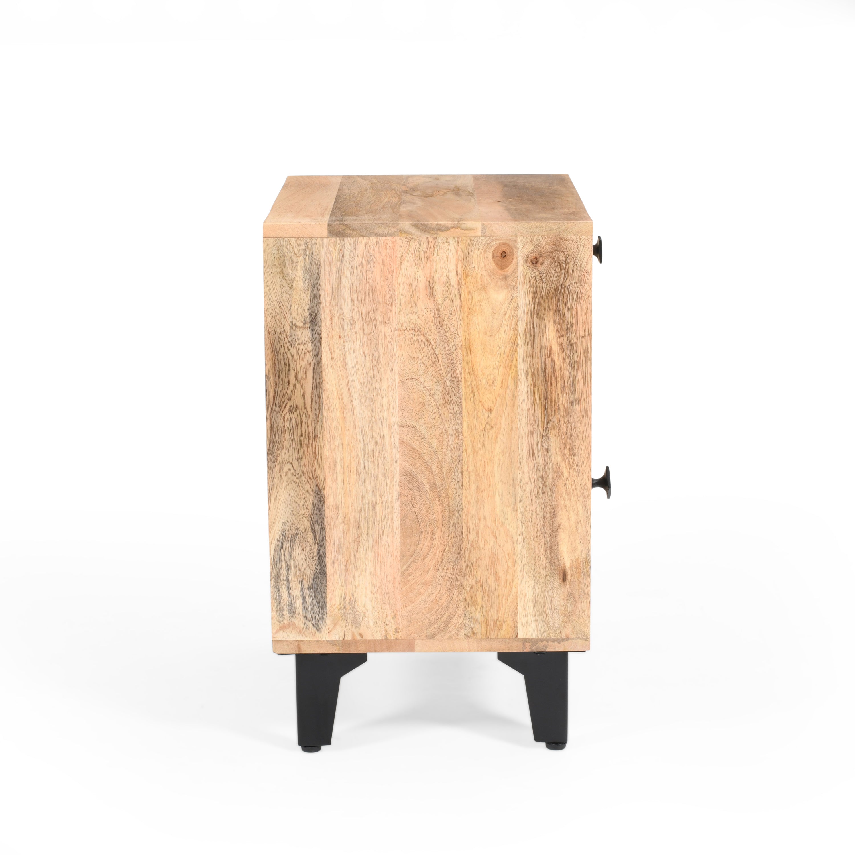 Solid Wood Vintage Nightstand with Handcrafted Detailing in Natural Finish - Grand Goldman Shop
