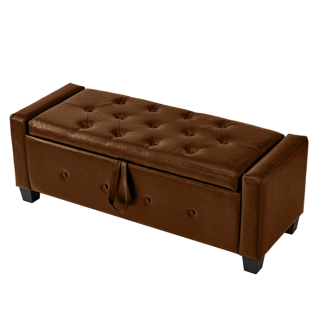 48' Ottoman Bench with Storage, Bench for Bedroom,Living Room,Hallway, Upholstered Tufted Faux Leather PU Ottoman Brown - Grand Goldman Shop