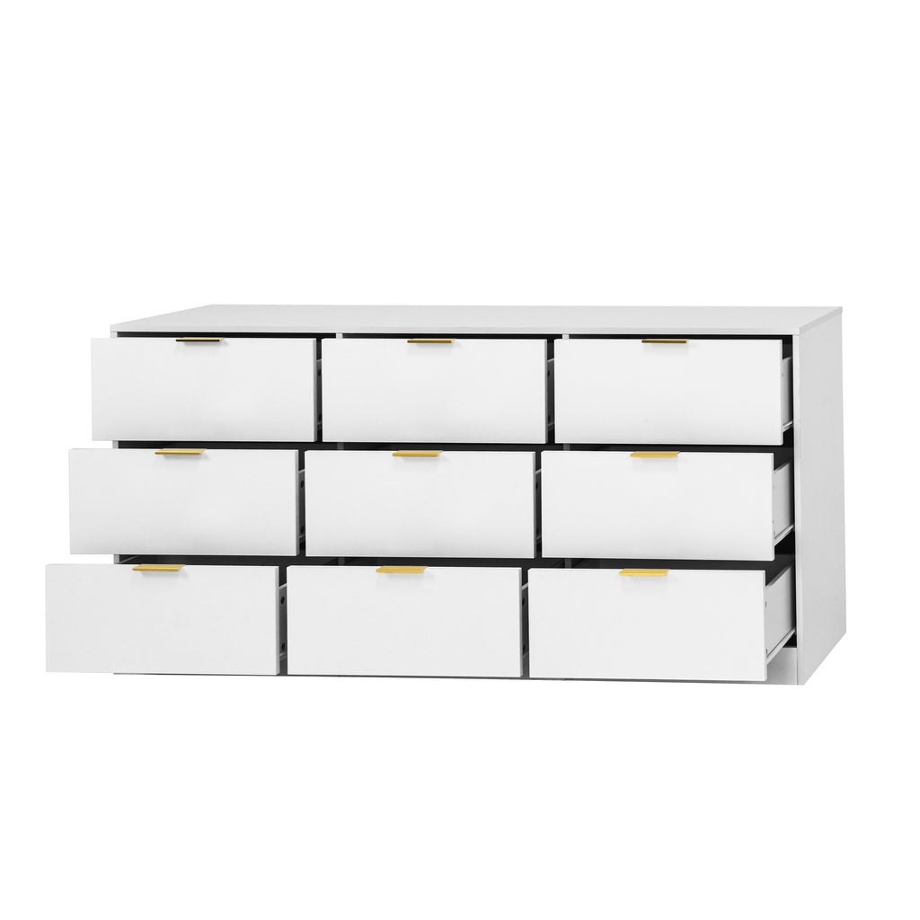 White 9 Drawer Dresser, 63' Large Deep Chest of Drawers, Wooden Dresser Storage Cabinet with 9 Drawers for Bedroom, Long Dressers for Living Room, Hallway - Grand Goldman Shop