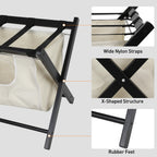 Hofitlead Wooden Luggage Rack, Folding Luggage Rack Suitcase Stand with Storage Shelf for Home Guest Room Bedroom Hotel,Black