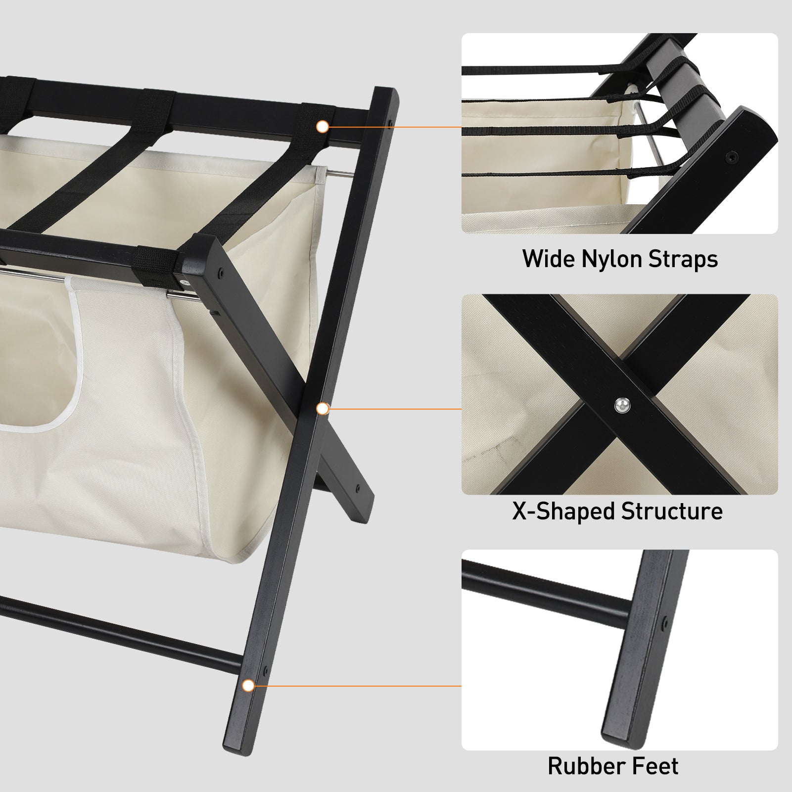 Hofitlead Wooden Luggage Rack, Folding Luggage Rack Suitcase Stand with Storage Shelf for Home Guest Room Bedroom Hotel,Black