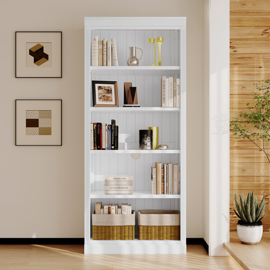 83.4' Tall Wood Bookcase,5-Tier Home Decor Bookshelves with Adjustable Storage Shelves,Storage Organizer for CDs/Books/Movies