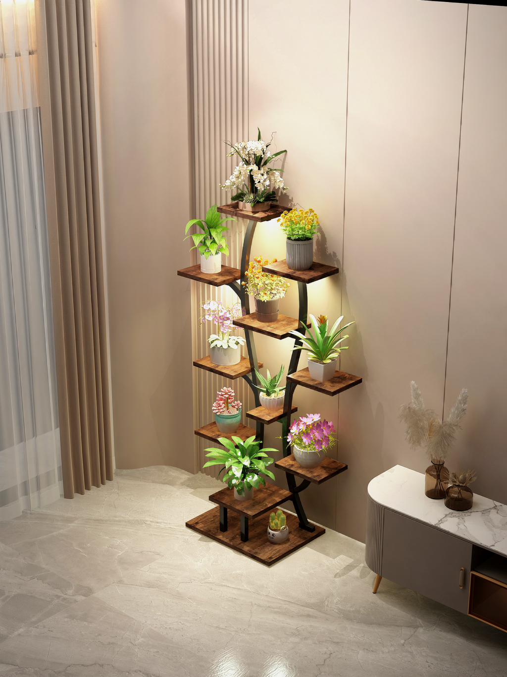 (Vase Shape) Plant Stand Indoor with Grow Lights, Indoor Plant Shelf, Metal Plant Flower Holder Stand, Vase Shape Plant Rack for Home, Patio, Plant Stand, Plant Stand Indoor - Grand Goldman Shop