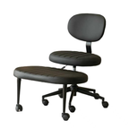 Ergonomic Cross-Legged Office Chair for Adults with Back Support, Black Faux Fur Swivel Desk Chair with Rolling Base and Adju