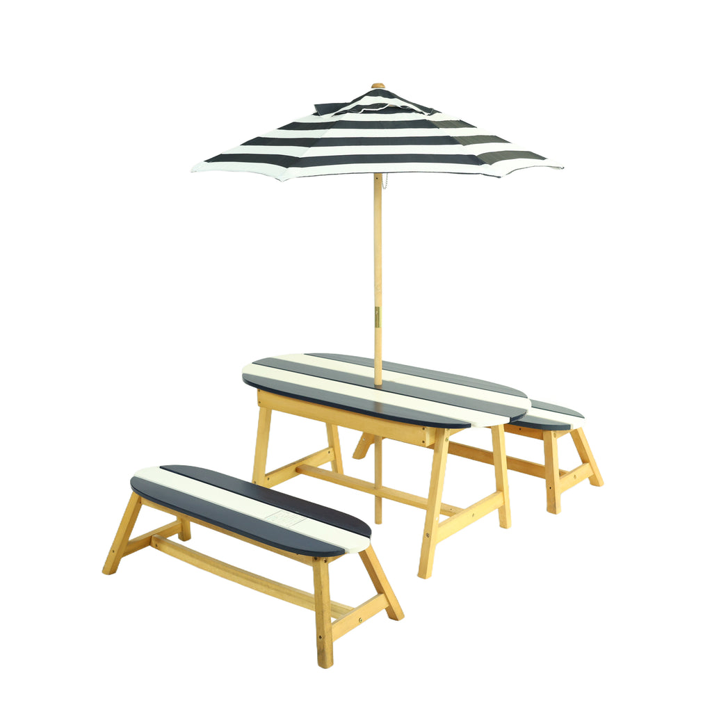 Naturally Playful Kids Picnic Table with Umbrella, Indoor/Outdoor Fun, Dark Blue Poplar Wood | Premium Home Decor - Grand Gol