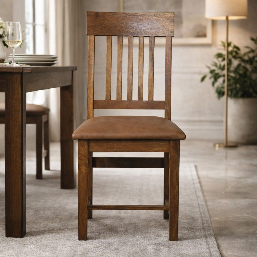 Solid Wood Leather Slatted Dining Chair - Grand Goldman