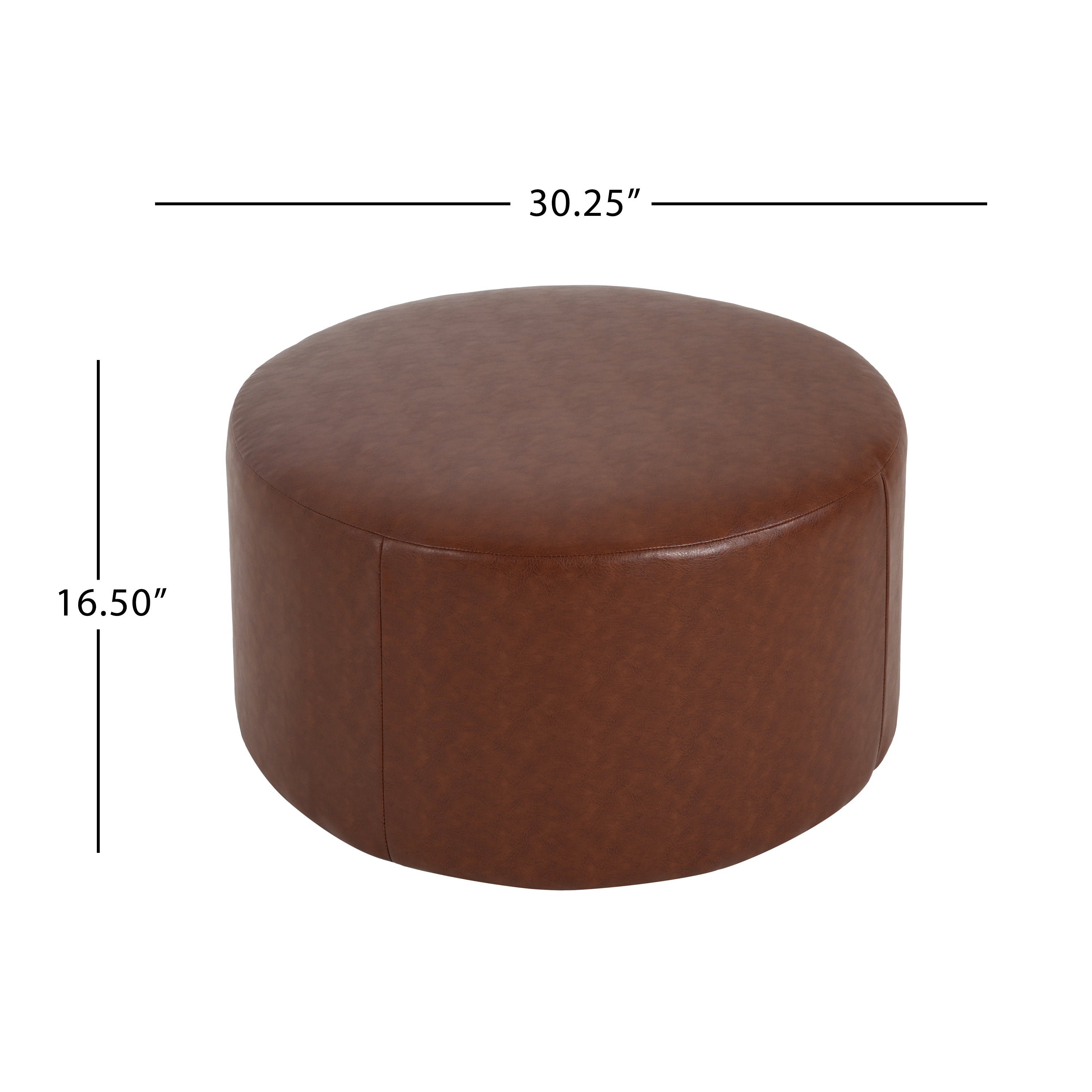 Upholstered Round Ottoman,PU Leather,Brown - Grand Goldman Shop