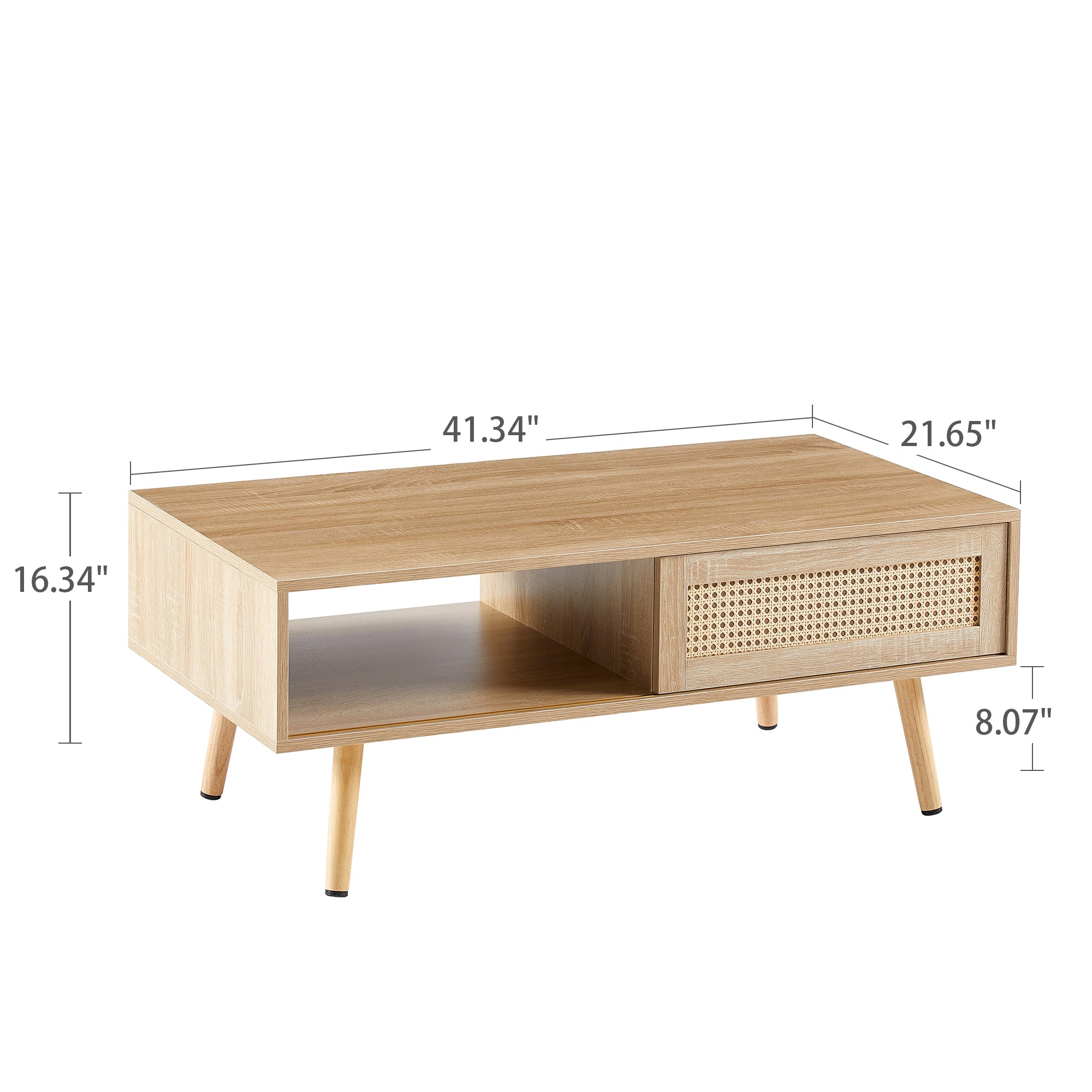 41.34' Rattan Coffee Table, Sliding Door for Storage, Solid Wood Legs, Modern Table for Living Room-Natural - Grand Goldman Shop