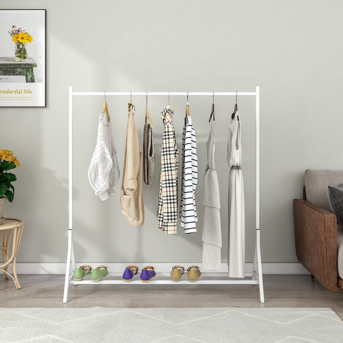 Garment Rack Freestanding Hanger Multi-functional Single pole Bedroom Clothing Rack Bedroom, White - Grand Goldman Shop