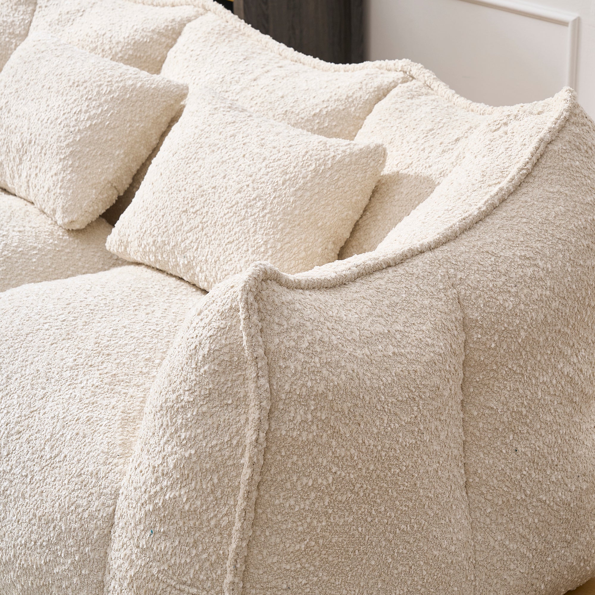 Comfortable Dual Beanbag Chair with High Resilience Foam Core for Two People in Beige Chenille - Grand Goldman Shop