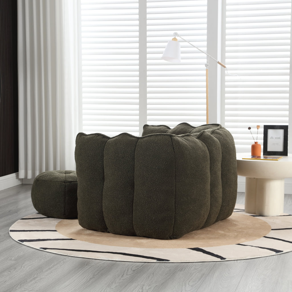 Soft Chenille Bean Bag Chair with High Resilient Foam for Living Room and Bedroom, Comfortable Square Lazy Sofa with Footstool for Adults - Grand Goldman Shop
