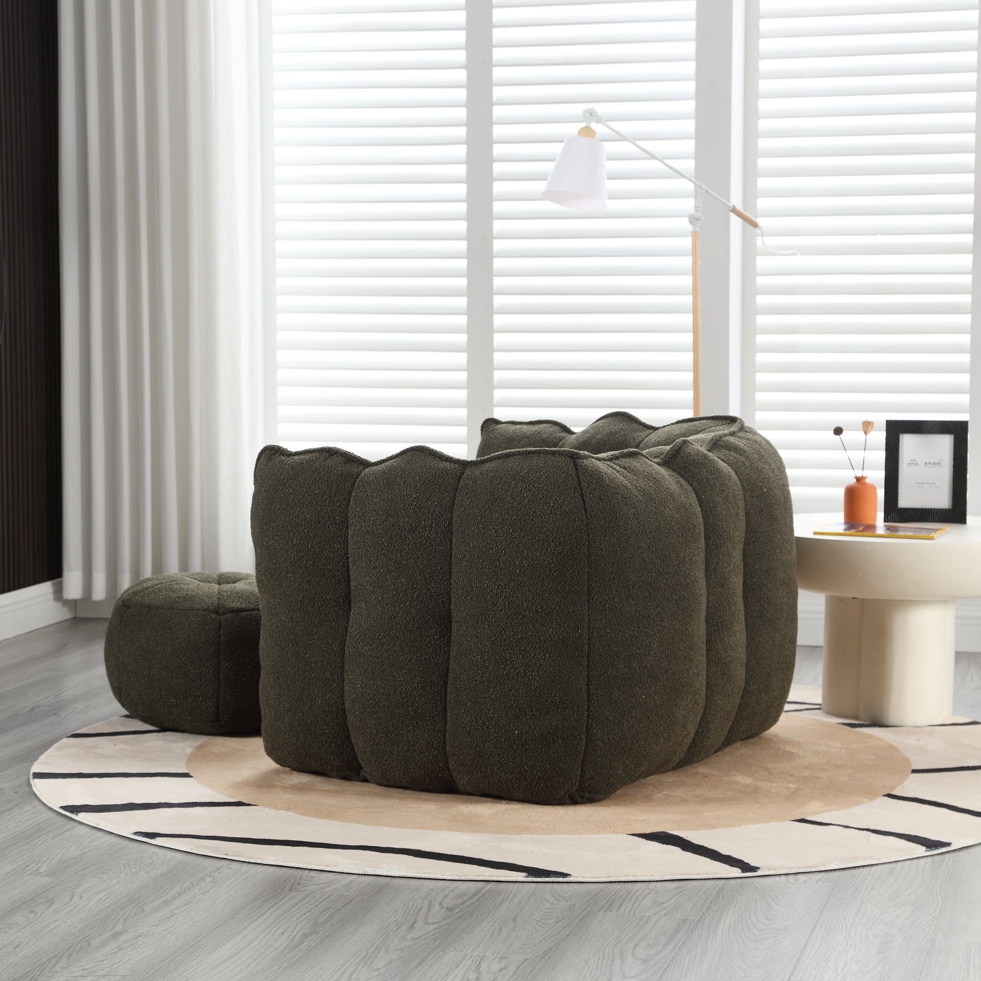 Soft Chenille Bean Bag Chair with High Resilient Foam for Living Room and Bedroom, Comfortable Square Lazy Sofa with Footstool for Adults - Grand Goldman Shop
