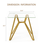 Modern Gold Glass Dining Table with Metal Legs for 2-4 People, 35.4-Inch Square - Grand Goldman Shop