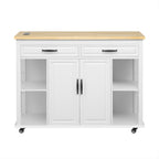 K&K 47 inch Kitchen Island with Extendable Dining Table, Rubber Wood Veneer Kitchen Table with Internal Storage Rack, Power Outlet, Kitchen island with Storage 2 Drawers 2 Cabinet,White - Grand Goldman Shop
