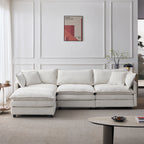 105' Modular Sectional Couch,Upholstered Soft Chenille Fabric Sofa,3 Seater with Ottoman L Shape Sofa Beige - Grand Goldman Shop