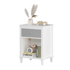 Gray+Silver Handle Wooden Nightstand 26.77''H with One Drawer One Shelf for Kids and Adults, White+Gray Finish MDF - Grand Goldman Shop