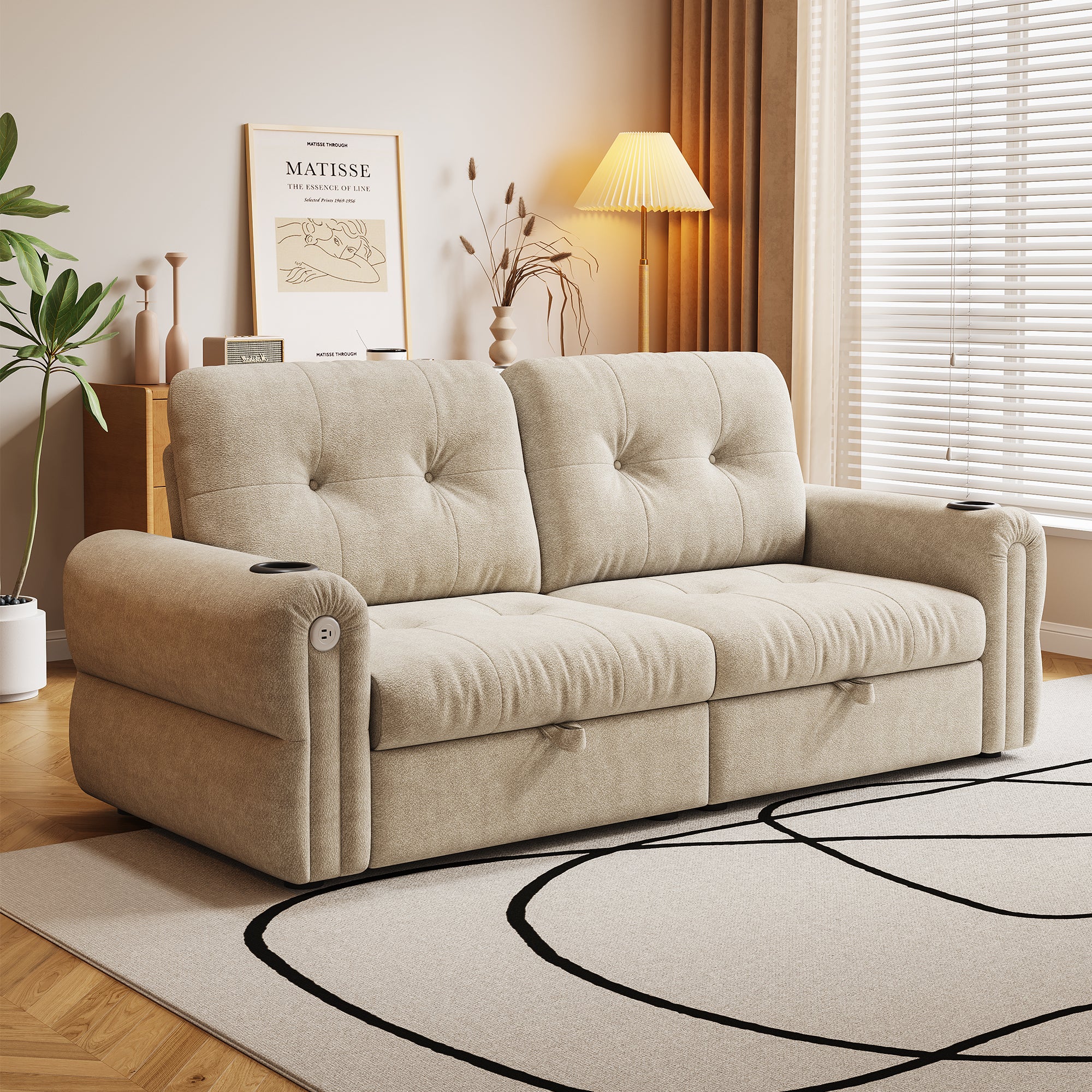 It is a multi-functional sofa, a 77-inch convertible sofa bed, and a 2-in-1 piece suitable for both sitting and lying down. Made of  Chenille fabric, it is suitable for living rooms, bedrooms - Grand Goldman Shop
