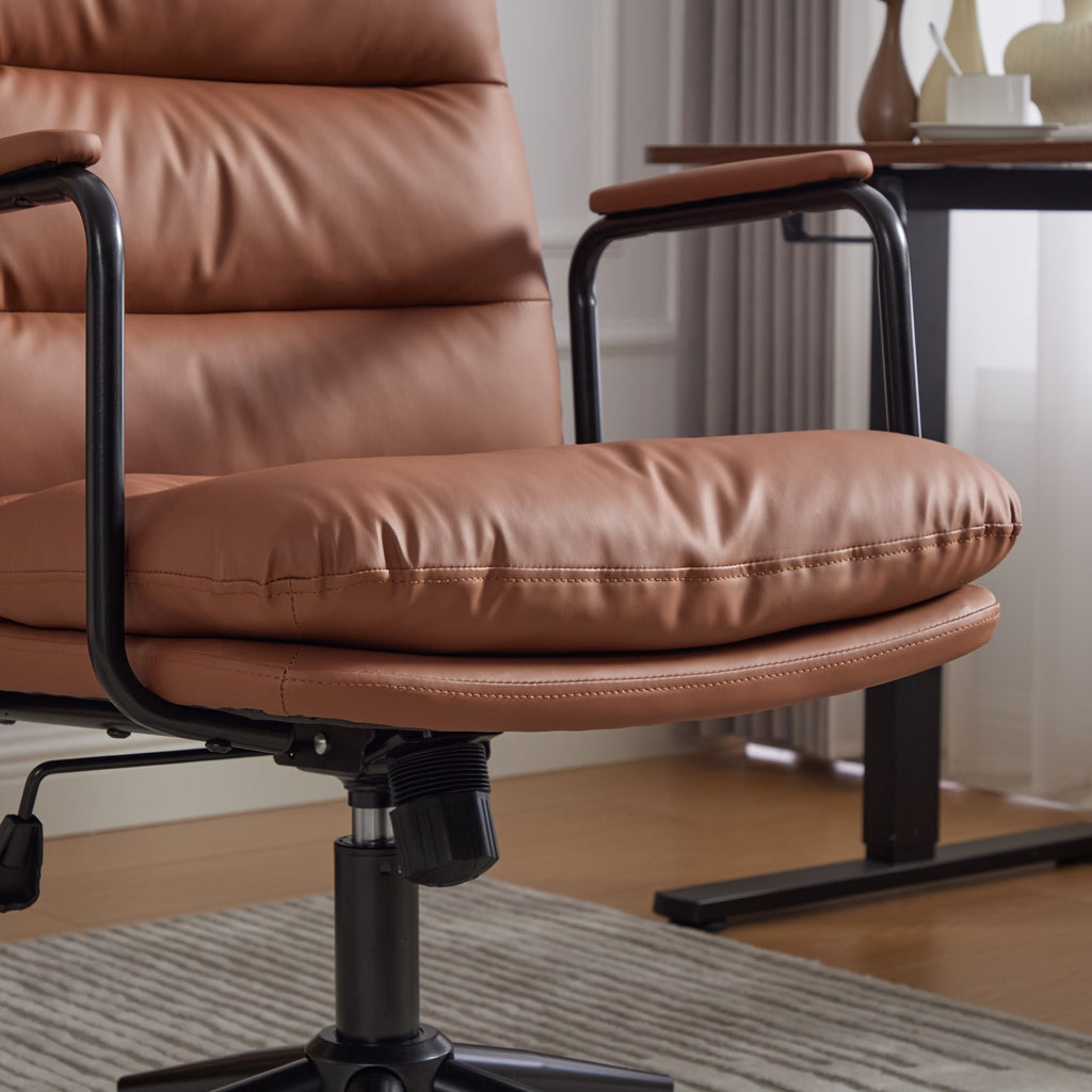 Office Chair,Mid Back Home Office Desk Task Chair with Wheels and Arms Ergonomic PU Leather Computer Rolling Swivel Chair wit
